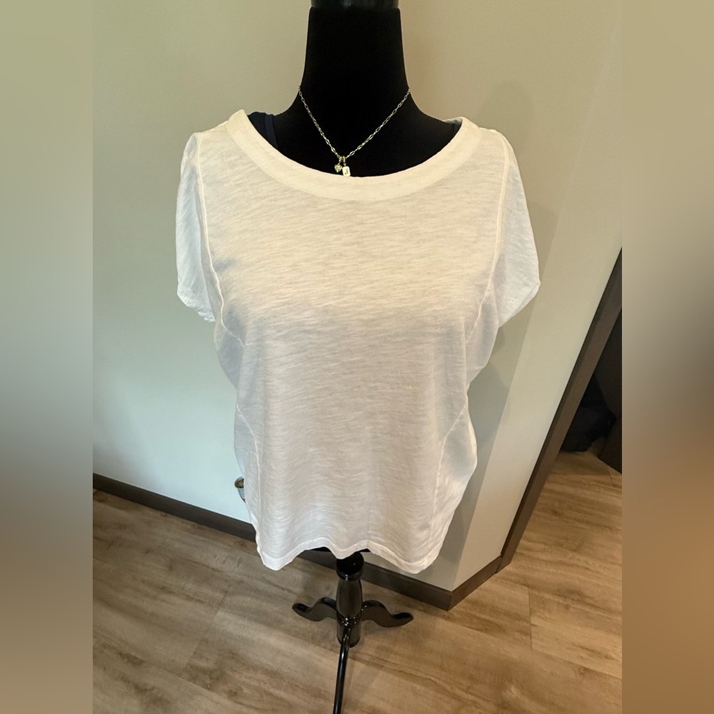 Lands' End White Textured Boxy Slub Tee